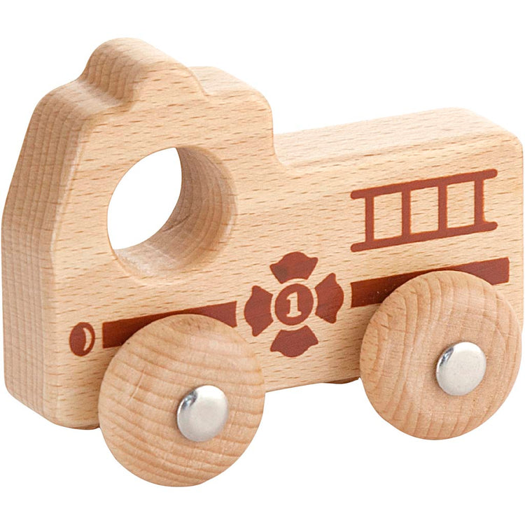 Voiture en bois Viga, camion de pompiers, h : 4,3 cm, l : 9 cm, l : 7,5 cm, 1 pièce
