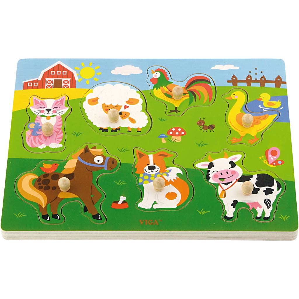 Viga puzzle en bois avec son, animaux de la ferme, dimensions 33x22,5x3 cm, 1 pièce