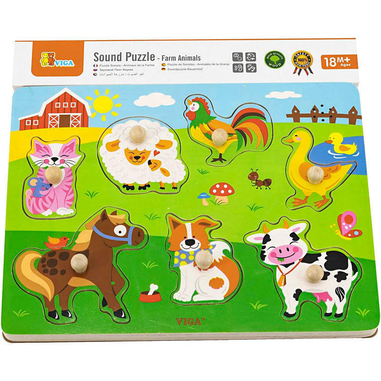 Viga puzzle en bois avec son, animaux de la ferme, dimensions 33x22,5x3 cm, 1 pièce