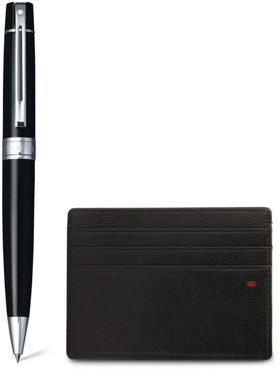 Coffret cadeau stylo à bille Sheaffer-300 g9312-chromé noir brillant-avec porte-carte de crédit-sf-g2931251-2