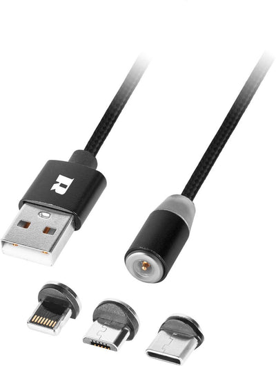 Série Rebel comp - câble USB magnétique 3-en-1 - iPhone; USB-C ; micro-usb