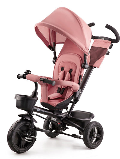 Tricycle Kinderkraft Aveo - de 9 mois à 5 ans - siège pivotant, barre de poussée réglable, roues increvables et ceintures de sécurité - rose
