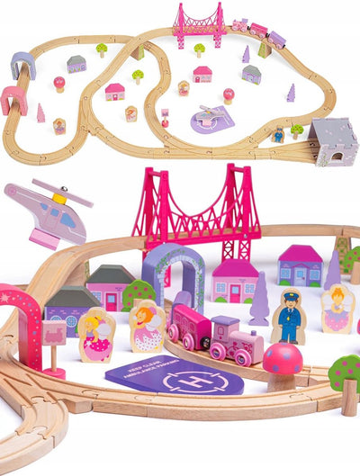 Bigjigs en bois ensemble de train en rose