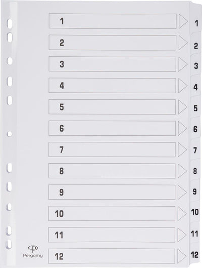 Onglets Pergamy avec feuille d'index, ft a4, perforation 11 trous, carton, jeu 1-12
