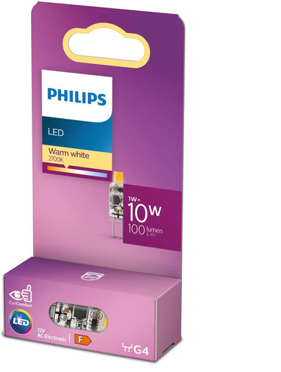 Capsule LED Philips économe en énergie transparente - 10 W - G4 - lumière blanc chaud - économisez sur les coûts énergétiques