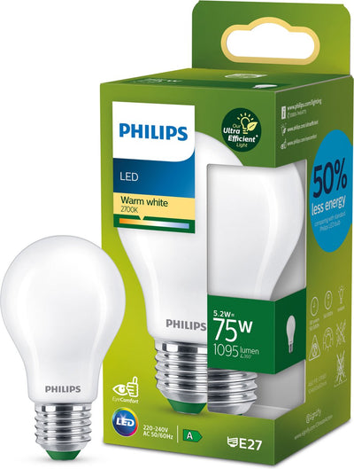 Philips LED Lampe LED Philips ultra efficace mate - 75 W - E27 - lumière blanc chaud