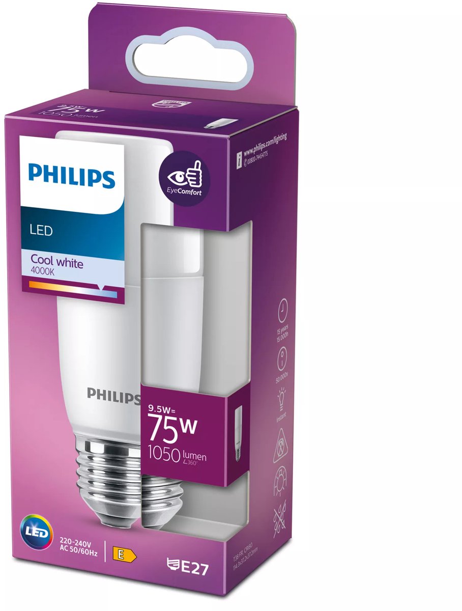 Barre LED Philips mate - 75 W - E27 - lumière blanc froid