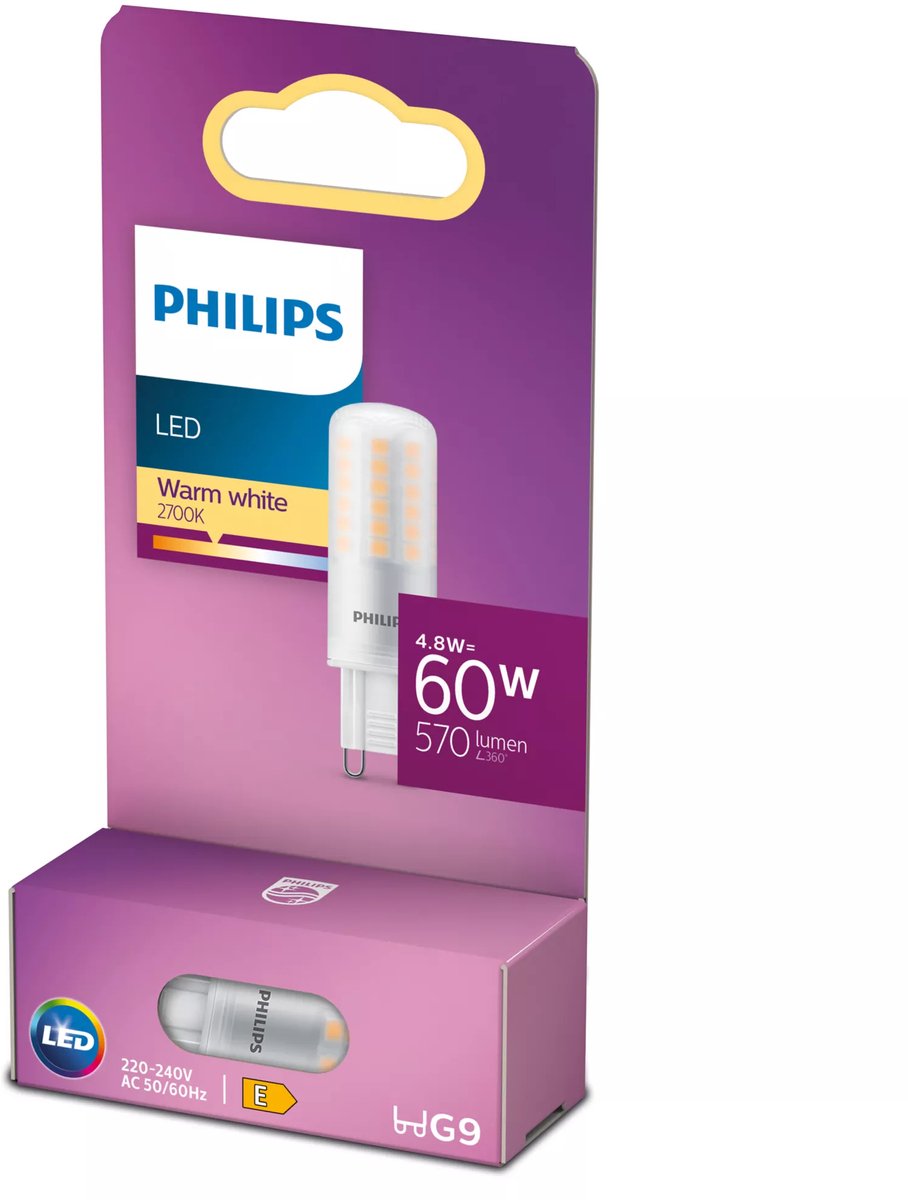Capsule LED Philips transparente - 60 W - G9 - lumière blanc chaud