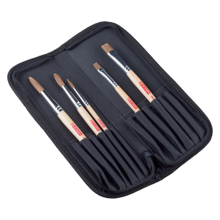Talens art création • lot de 5 pinceaux aquarelle avec étui - polyester poney