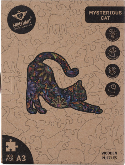 Chat de puzzle en bois Engelhart - 108 pièces de puzzle uniques - Grand puzzle en bois de taille A3 - Jeu de puzzle d'animaux - Jeu de réflexion compact et relaxant - Avec étui de rangement -