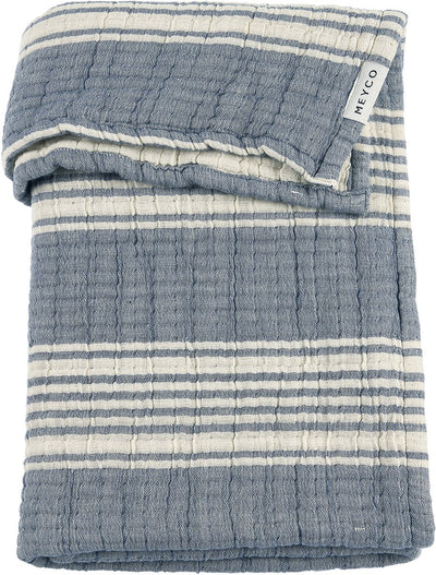Couverture de berceau jacquard à rayures pour bébé Meyco - hydrophile prélavée - indigo - 100x150cm - 1,5 tog