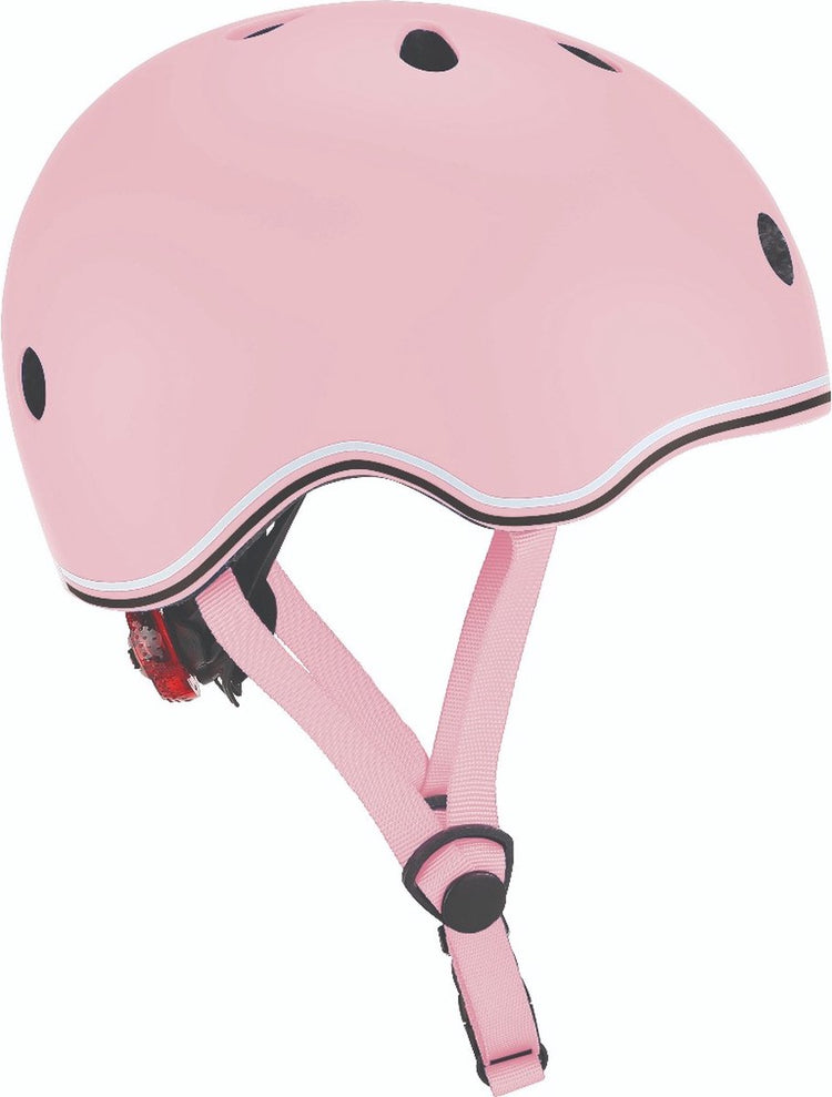 Casque enfant Globber - go up - rose pastel - réglable 45-51cm - avec éclairage - coque extérieure en polycarbonate solide