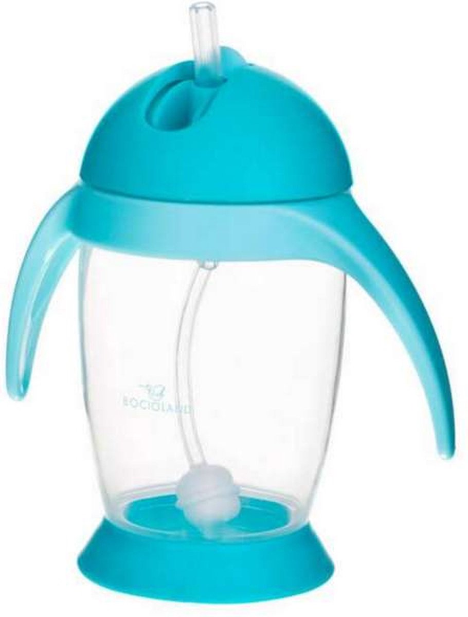 Bacioland bocioland| tasse innovante avec paille rabattable | pingouin | 300 ml | 6 mois+ | turquoise turquoise