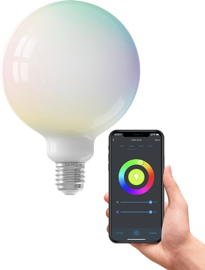Lampe intelligente Calex - Éclairage LED WiFi - Source lumineuse globe E27 12,5 cm - dimmable - Lumière RVB et blanc chaud - 5,5 W