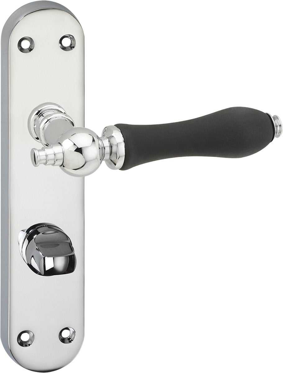 Poignée de porte Impresso - bracknell - pour l'intérieur - bouclier de porte ovale avec vis et serrure de toilette - chrome - noir - 2 pièces
