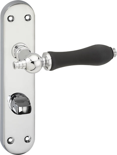 Poignée de porte Impresso - bracknell - pour l'intérieur - bouclier de porte ovale avec vis et serrure de toilette - chrome - noir - 2 pièces