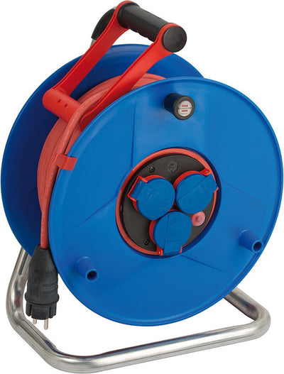 Brennerstuhl garant enrouleur de câble bretec ip44, à usage commercial, câble de 50 m en rouge, plastique spécial, utilisation pour les chantiers de construction et utilisation continue en extérieur, fabriqué en Allemagne