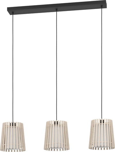 Lampe à suspension Eglo fattoria - e27 - 90 cm - noir marron blanc - bois textile