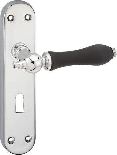 Poignée de porte Impresso - bracknell - pour l'intérieur - bouclier de porte ovale avec vis et trou de serrure - chrome - noir - 2 pièces