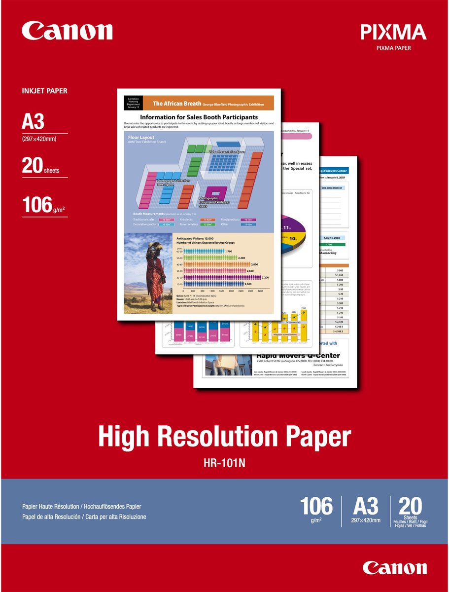 Papier haute résolution Canon hr-101n a3, 20 feuilles
