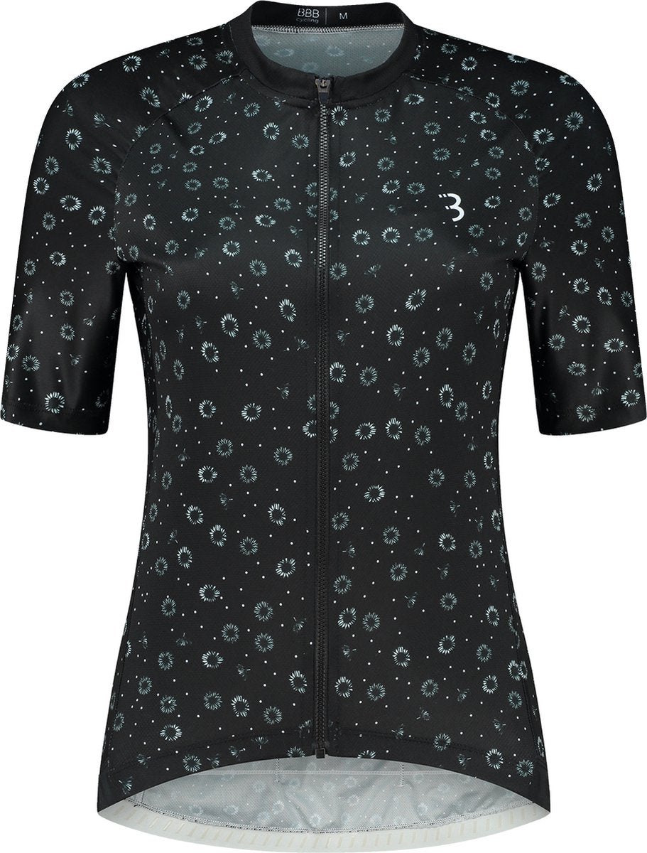 Bbb cycling donnafit r - chemise de cyclisme durable manches courtes femme - 15-25 °c - chemise respirante VTT et cyclisme - 3 poches arrière - noir fleuri