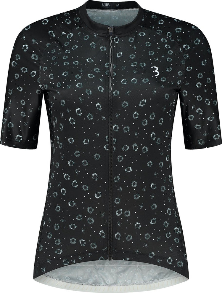 Bbb cycling donnafit r - chemise de cyclisme durable manches courtes femme - 15-25 °c - chemise respirante VTT et cyclisme - 3 poches arrière - noir fleuri