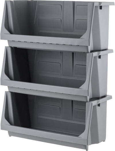 Bac de rangement empilable Iris – ouvert sur le devant – empilable – gris – lot de 3