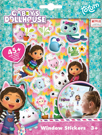 Totum Gabby's Dollhouse 45 autocollants pour fenêtres autocollants mobiles non permanents - jouets éducatifs junior à partir de 3 ans - pour les vacances à la maison et en voyage - Gabby's Dollhouse