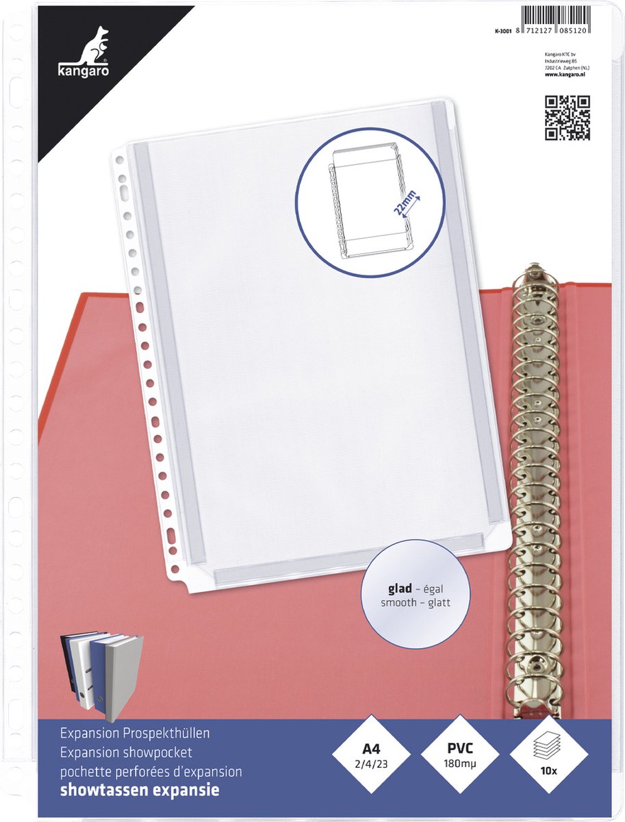 Sac de présentation Kangaro - a4 - PVC - 23 trous - 10 pièces - k-3001