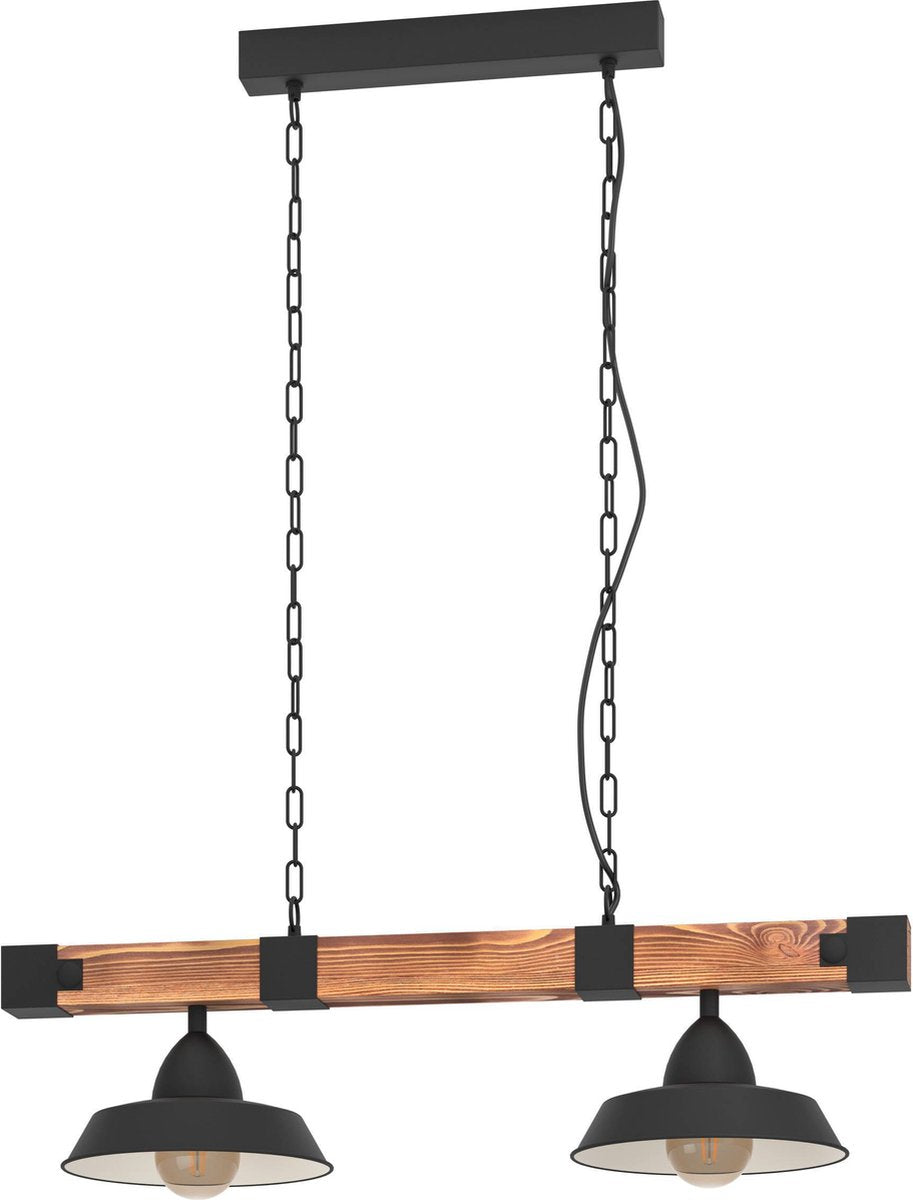 Lampe à suspension Eglo oldbury - e27 - 86 cm - noir marron rural - bois fsc