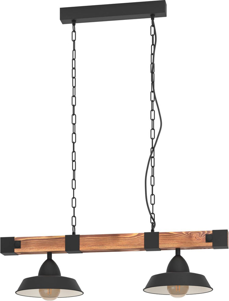 Lampe à suspension Eglo oldbury - e27 - 86 cm - noir marron rural - bois fsc