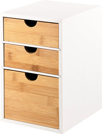 Kesper caisson de rangement de bureau 3x tiroirs - bois de bambou - l17 x l21 x h27 cm - marron clair blanc