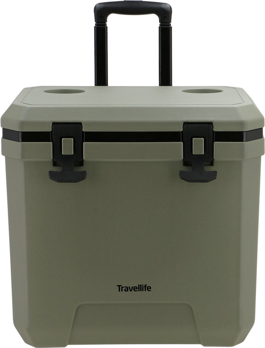 Glacière Travellife Magnus 36 l verte avec roulettes - reste au frais pendant 48 heures - convient aux bouteilles de 1,5 l - robuste et de haute qualité