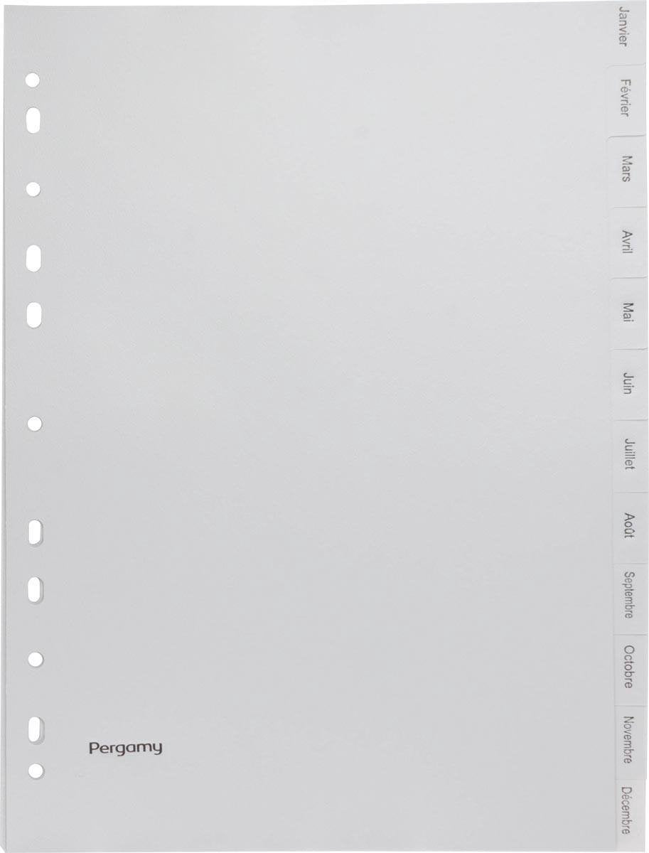 Onglets Pergamy, pi a4, perforatrice 23 trous, pp gris, janvier-décembre