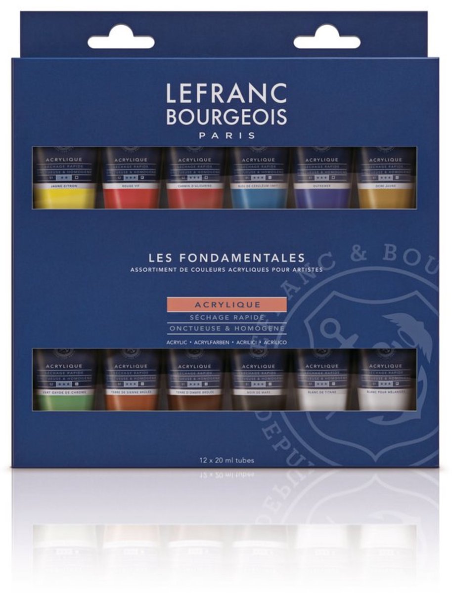 Lefranc bourgeois 300341 coffret acrylique fine – les fondamentaux | Peinture acrylique 12x20ml pour étudiants et artistes