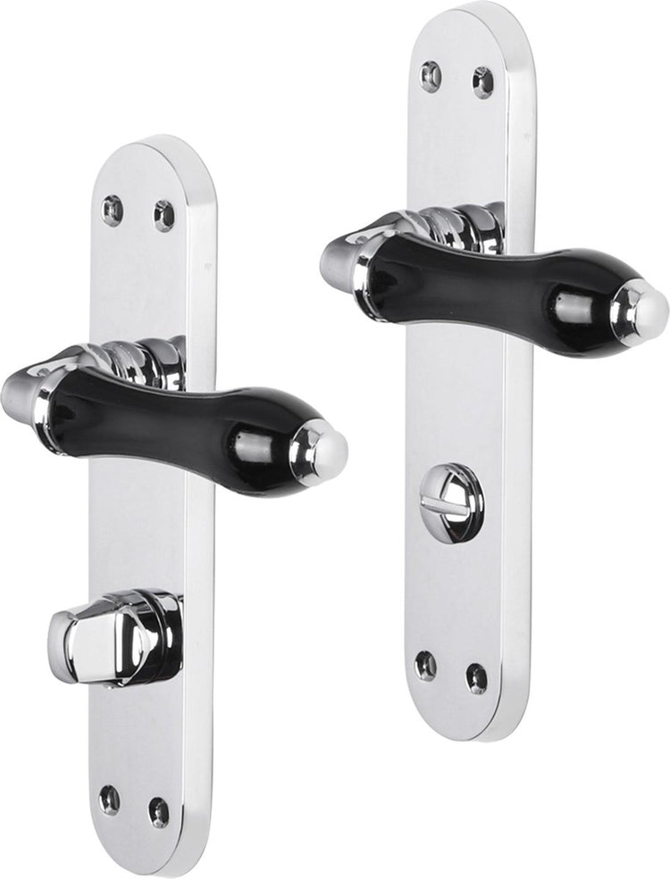Poignée de porte Impresso - petworth - pour l'intérieur - bouclier de porte ovale avec vis et serrure de toilette - chrome - noir - 2 pièces