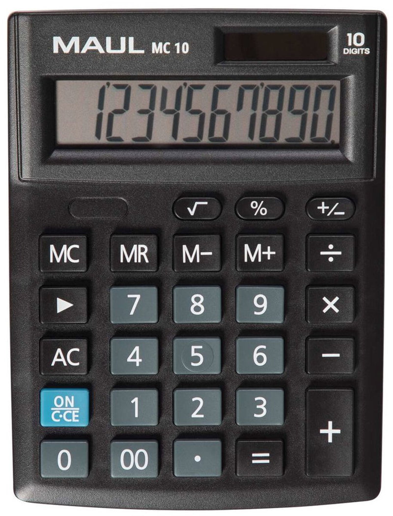 Calculatrice de bureau Maul mc 10 noir nombre de positions d'affichage : 10 alimentée par batterie, alimentée par l'énergie solaire (l x h x p)