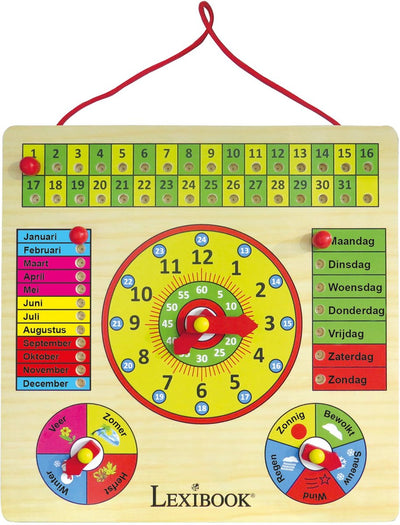 Lexibook bio toys calendrier en bois avec horloge en néerlandais – jouets en bois