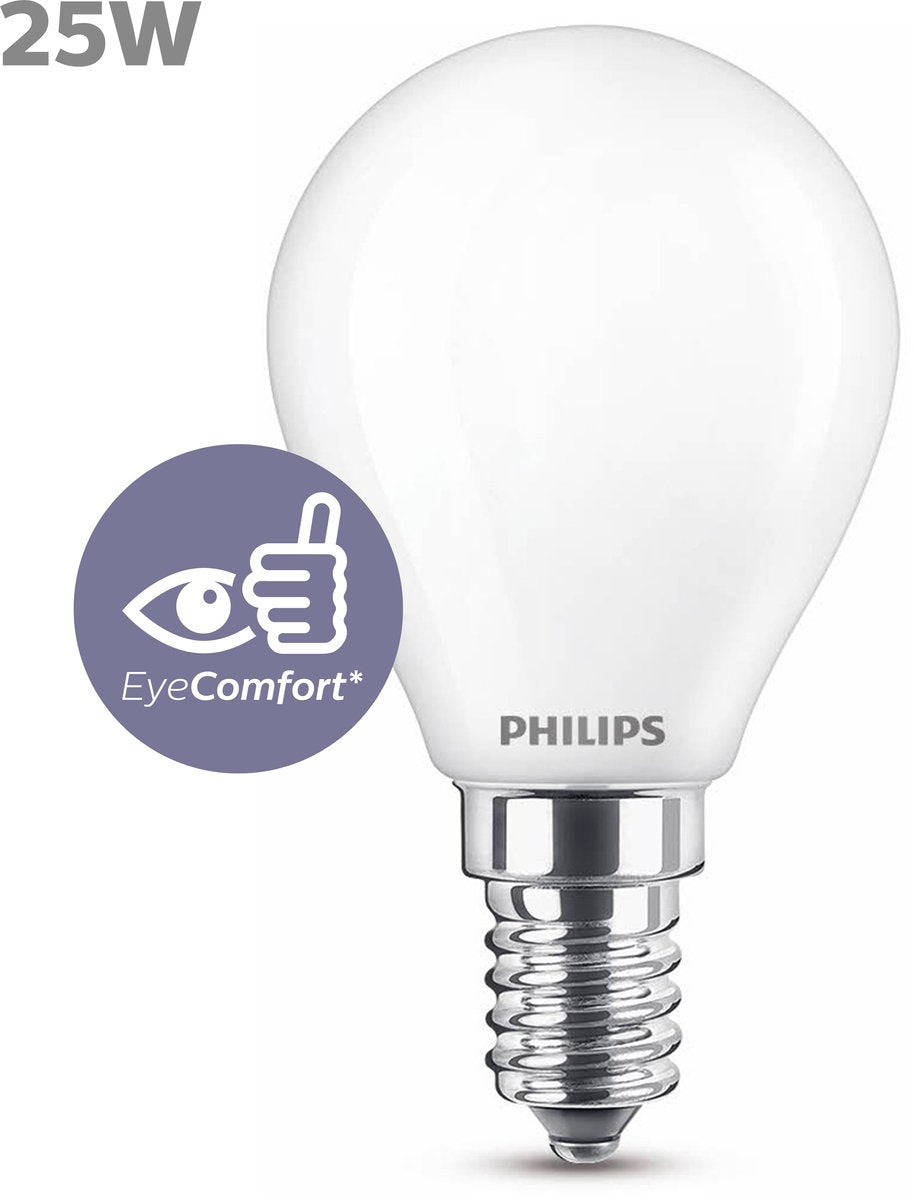 Lampe LED Philips - lampe boule avec culot E14 - lumière blanc froid : 4000k - 25w - verre dépoli