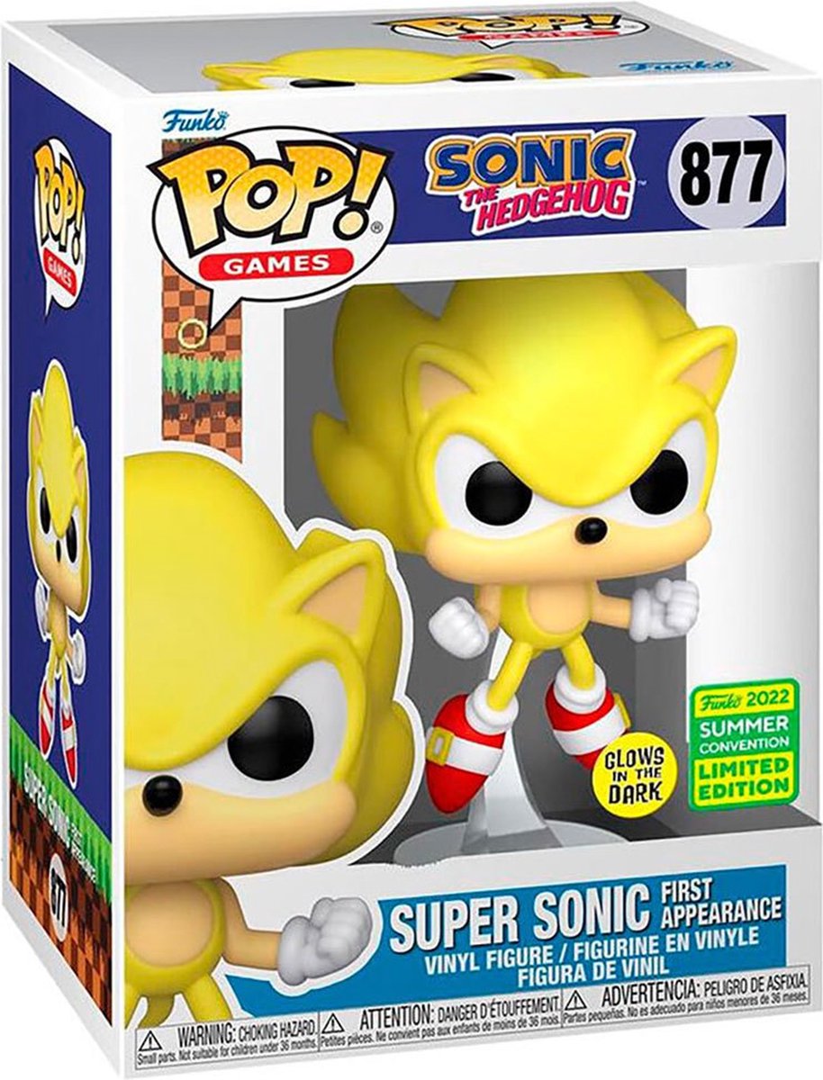 Funko-pop ! jeux sonic the hedgehog - super sonic première apparition #877 convention d'été 2022 brille dans le noir graal rare