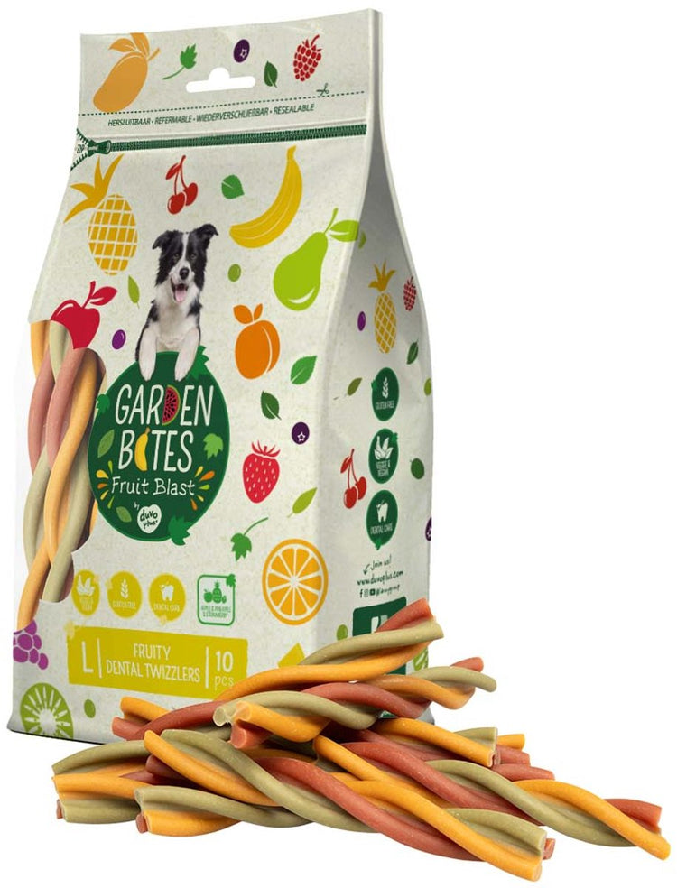 Duvo plus bouchées de jardin - collations dentaires fruitées pour chiens - friandises pour chiens - végétarien sans gluten - grand 10 pièces