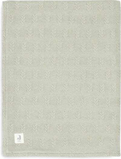 Jollein - couverture de berceau 100x150cm - couverture bébé - tricot grain - velours vert olive