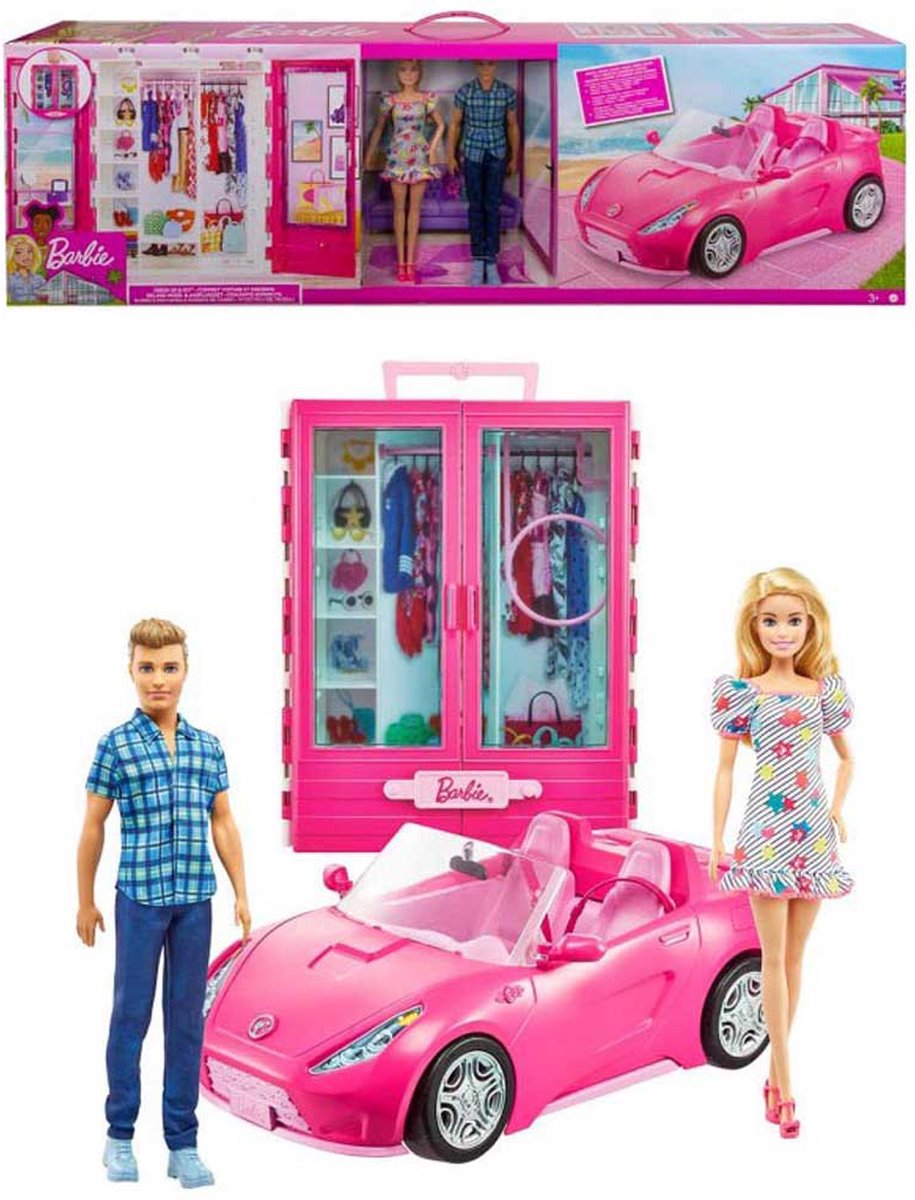 Barbie et Ken – coffret de jeu voiture décapotable et armoire