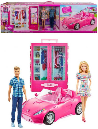 Barbie et Ken – coffret de jeu voiture décapotable et armoire