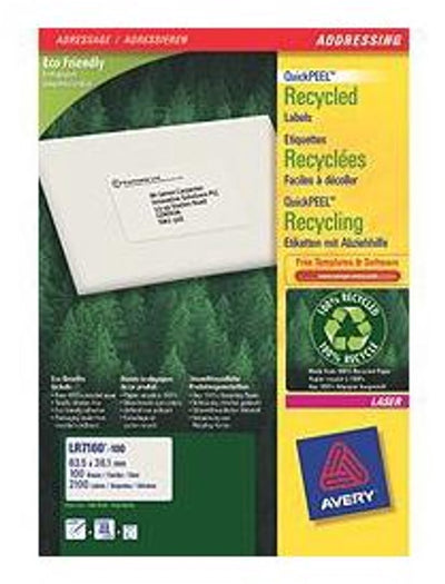 Étiquettes laser blanches recyclées Avery format quickpeel 635 x 381 mm (l x h) 2 100 pièces 21 par feuille
