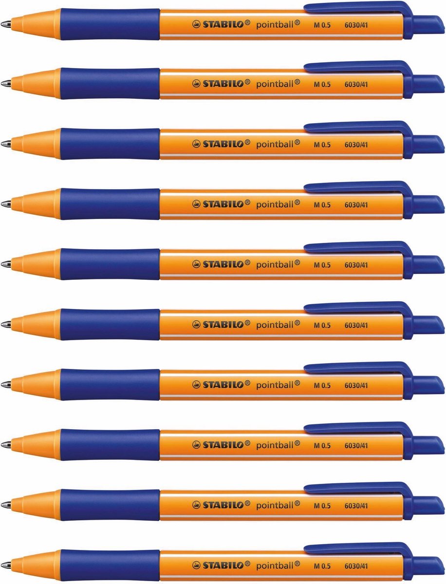 Stabilo pointball - stylo à bille - rechargeable - bleu - boîte de 10 pièces