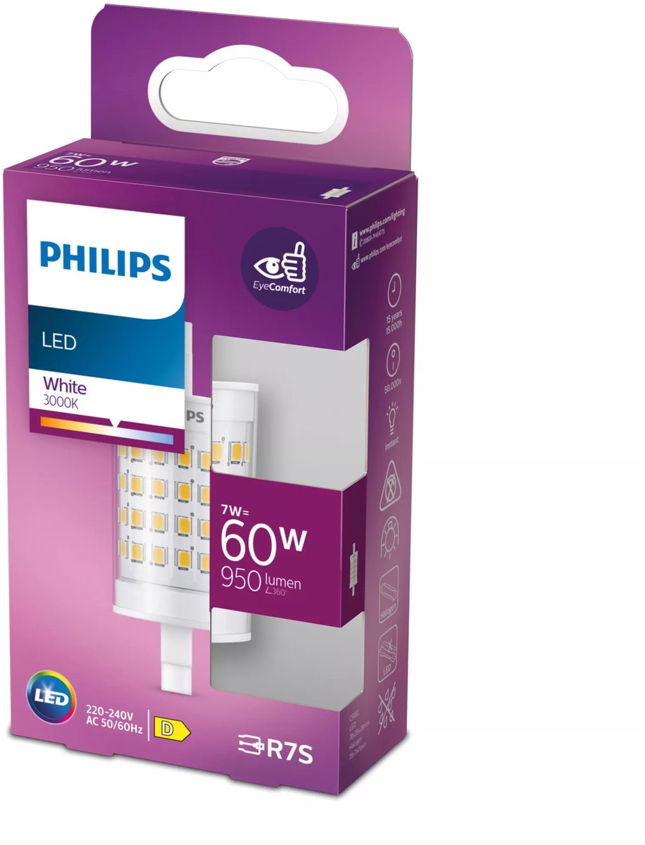 Lampe barre LED Philips transparente - 60 w - r7s - lumière blanche