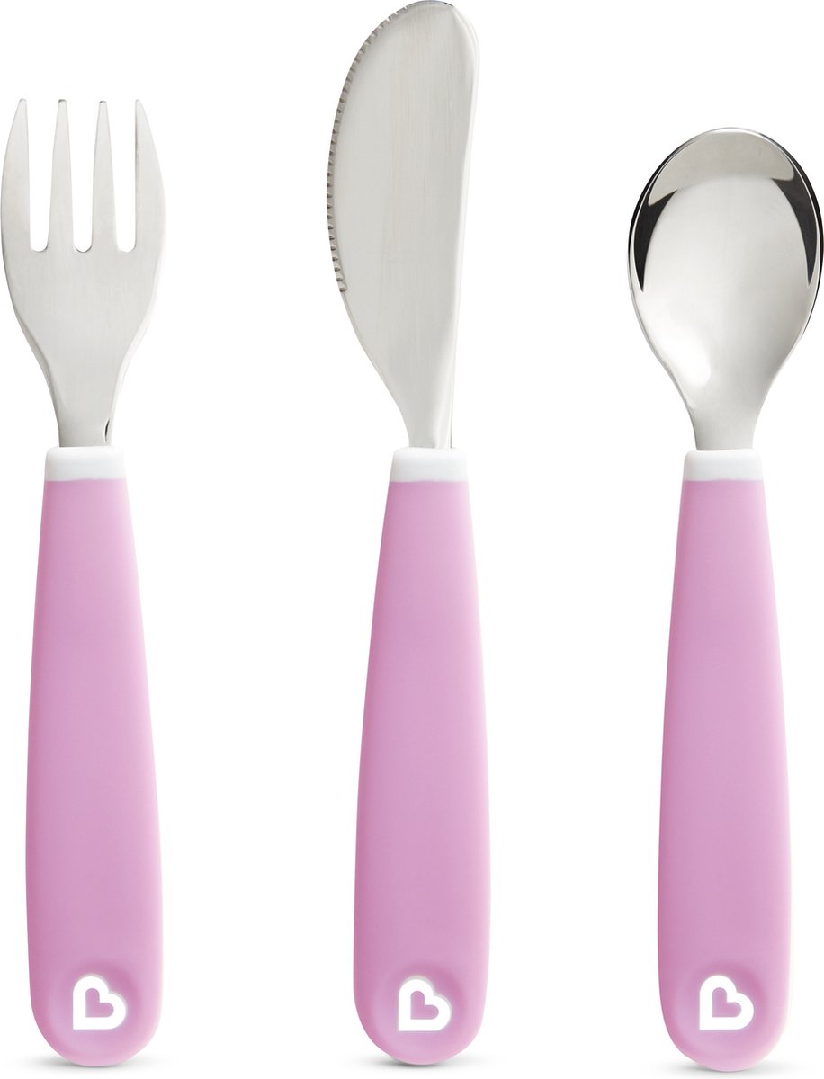 Munchkin couverts pour enfants - set de couverts pour tout-petits splash - fourchette, couteau et cuillère - lot de 3 - set de couverts pour enfants - couleur violet - à partir de 18 mois