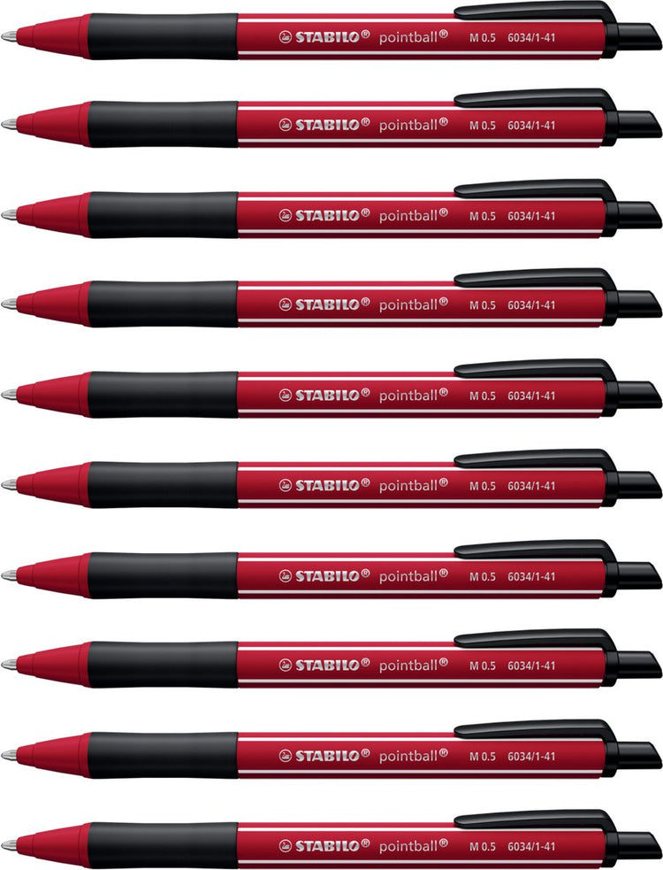 Stabilo pointball - stylo à bille - naturecolors wildflower - rechargeable - bordeaux - boîte de 10 pièces