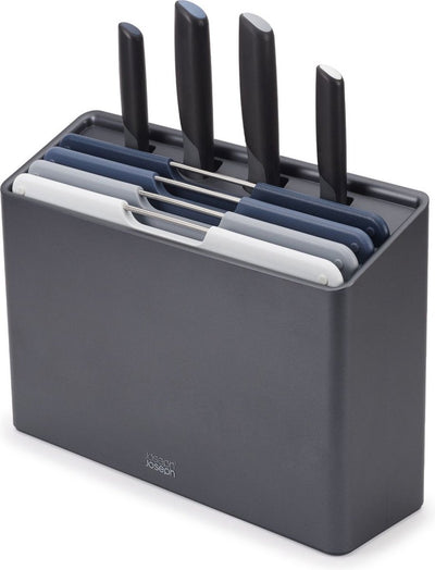 Joseph joseph - folio plus 4 planches à découper dans support et 4 couteaux en graphite - polypropylène - gris